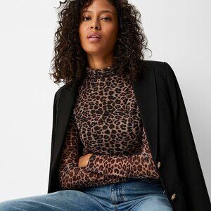 Leopard print mesh T-shirt with high neck